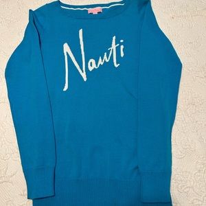 Lilly Pulitzer size S teal blue w Nauti on the sweater.